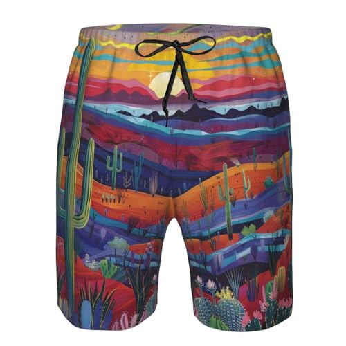 Men's Quick Dry Swim Shorts Sunset Desert Landscape Cacti Western Beauty Beach Trunks with Pockets3