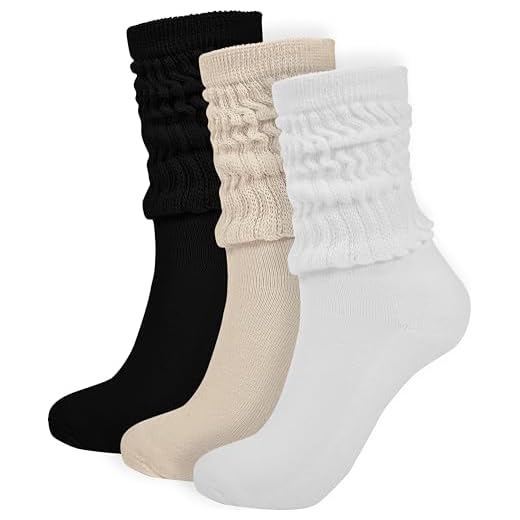 BomKinta Crew Slouch Socks Women Retro Scrunch Short Sock Soft Solid Ankle Socks Gift Size 5-11 3 Pair Black White Cream
