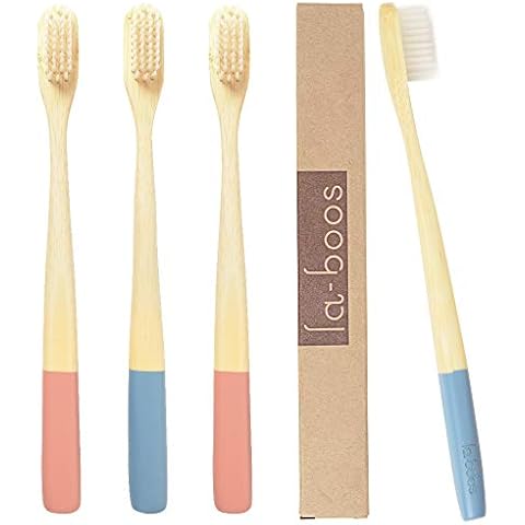 laboos Bamboo Toothbrushes Pack of 4 | eco-Friendly & Biodegradable | Non-Plastic BPA Free Soft Natural Bristles for Gingivitis and Sensitive Teeth | Recyclable Eco Toothbrush Men & Women Cover