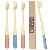 Bamboo Toothbrushes Pack of 4 | eco-Friendly & Biodegradable | Non-Plastic BPA Free Soft Natural Bristles For Gingivitis And Sensitive teeth | Recyclable Eco Toothbrush Men & Women | By laboos