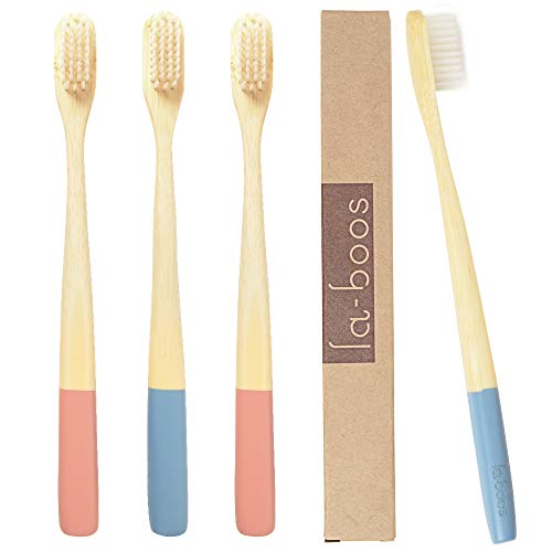 laboos Bamboo Toothbrushes Pack of 4 | eco-Friendly & Biodegradable | Non-Plastic BPA Free Soft Natural Bristles for Gingivitis and Sensitive Teeth | Recyclable Eco Toothbrush Men & Women