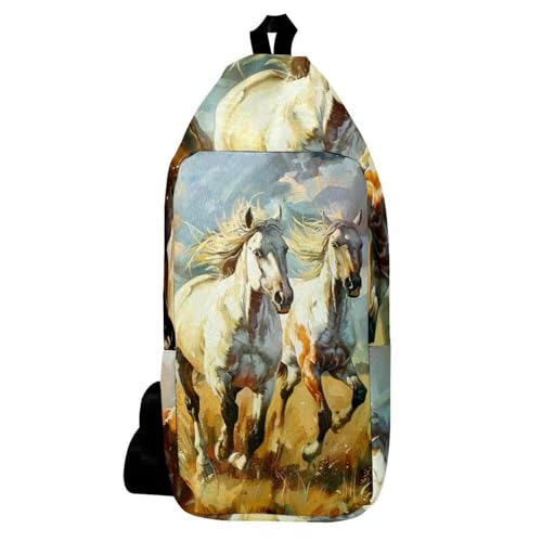 Sac à dos à bandoulière chevaux aquarelle multicolore 16x36cm