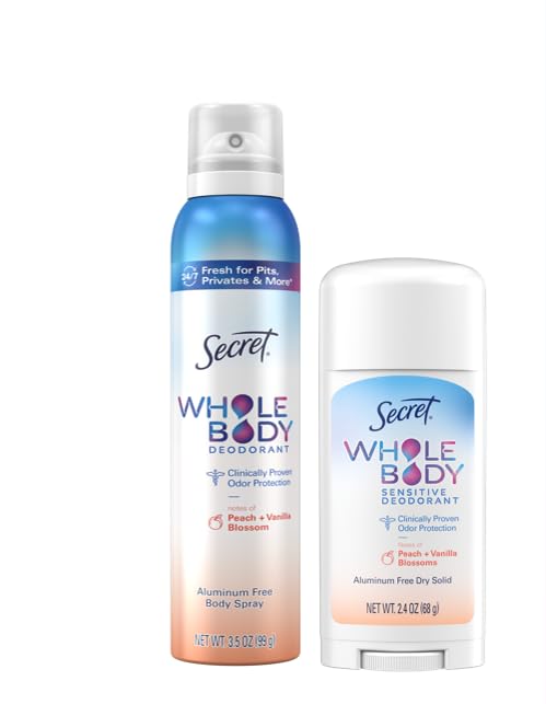 Secret Whole Body Deodorant for Women, Stick + Spray Bundle, Peach + Vanilla Blossom Scent, Aluminum Free, 72 HR Odor Protection, 2.4 oz & 3.5 oz (Pack of 2) - image 1