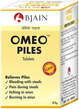 BJain Omeo Piles Tablets for Bleeding, Itching, Burning of Hemorrhoids. Pack of 3