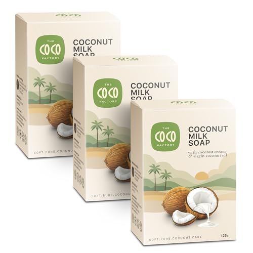 Image of Natural Coconut Milk Soap Bar | 125g, Pack of 3 | Handmade & Cold Process | Deep Hydration & Moisture for Dry Skin | Paraben-Free, Sulphate-Free | Gentle Bath Soap for Men, Women & Kids