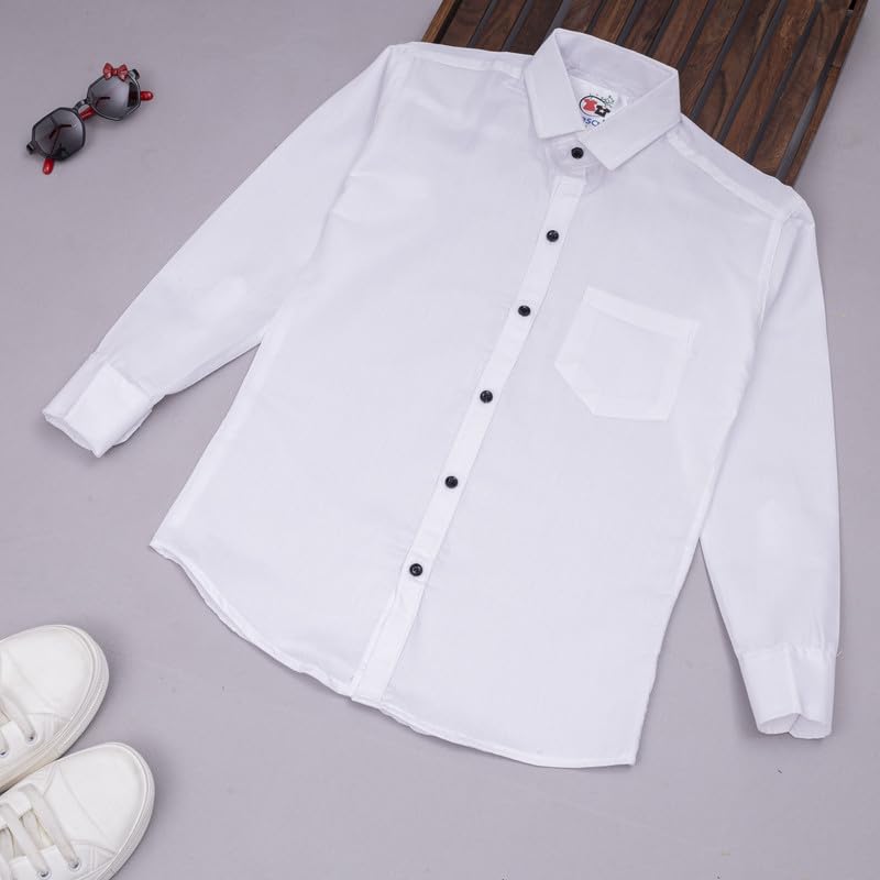 Image of Boy's Kids Regular Fit Solid Pattern Cotton Shirt with Pocket Collared Neck Long Sleeve Button Down Closure Type and Standard Length | Boys Cotton T-Shirts Set | Shirt for Boy
