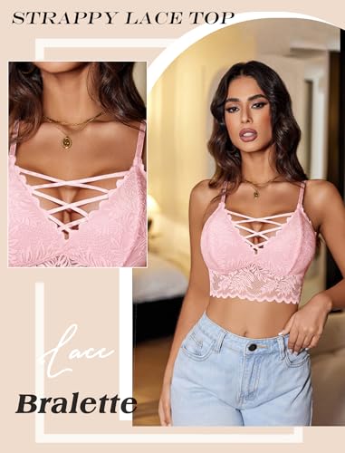Image of Avidlove Bralettes for Women V Neck Lace Camisole Y2K Tank Top Strappy Cami Unpadded Bra Lingerie Crop Tops Outfits