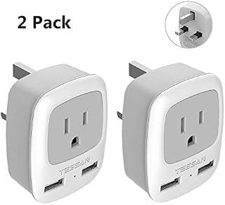 UK Hong Kong Ireland Travel Plug Adapter 2 Pack, TESSAN Type G Power