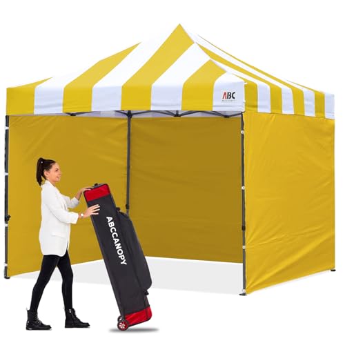 Image of ABCCANOPY Heavy Duty Easy Pop up Canopy Tent with Sidewalls 10x10,Strip Yellow