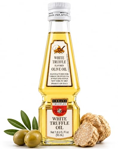 Urbani White Truffle Oil 1.8 Fl Oz – Olive Oil Infused with Authentic Italian White Truffles – Gourmet Finishing Oil for Pasta, Pizza, Salads, Fish & Meat – All-Natural & Vegan