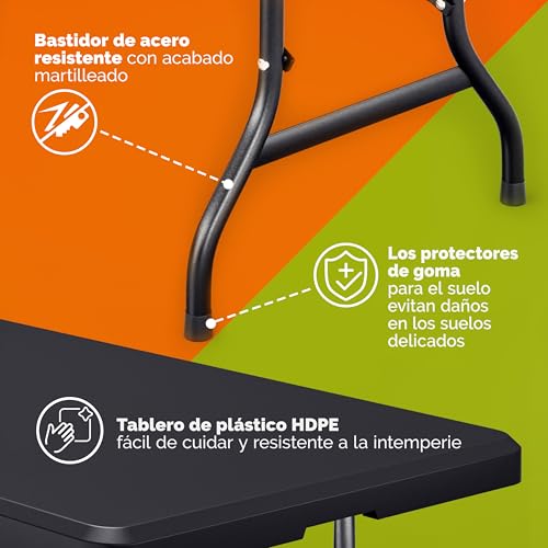 Miniatura 5 de Casaria Mesa Plegable Camping 8 Personas Buffet Catering Asa Transporte Comedor Interior Exterior Resistente Intemperie Superficie Robusta Multiusos Jardín Terraza Fiestas Eventos 183x76cm Antracita