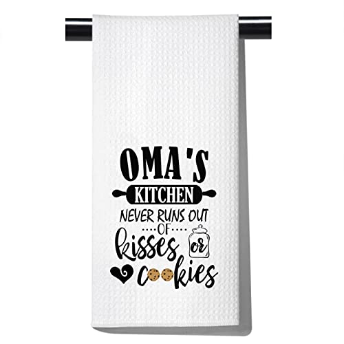POFULL Oma's Kitchen Decor Oma's Kitchen Never Runs Out of Kisses and Cookies Dish Towel Gift for Grandmother (Oma Towel)