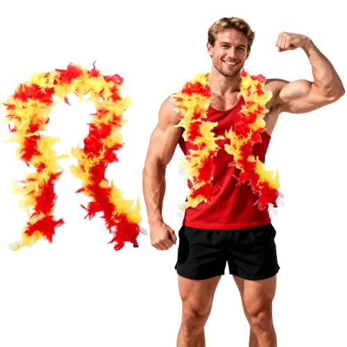 hhdatc Turkey Feather Boa 2 Yards Red & Yellow Feather Boas for DIY Crafts Costumes Weddings Party Halloween Christmas Dance & Home Decor