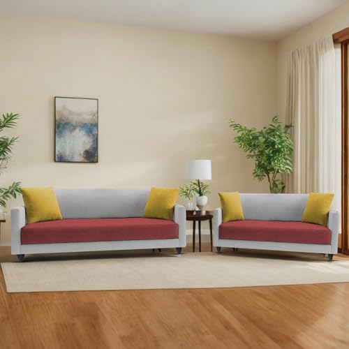 Image of Casaliving Dominic 3 + 2 Seater Sofa Set for Living Room (Maroon Grey) Premium Fabric Sofa