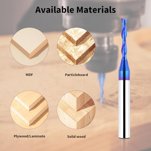 EANOSIC CNC Spiral Router Bit with Up Cut 1/4 Shank, 1/8 Cutting Diameter, 3/4 Cutting Depth, Industrial Solid Carbide End Mill Bit for Custom Furniture, High Precision Cutting, Carving