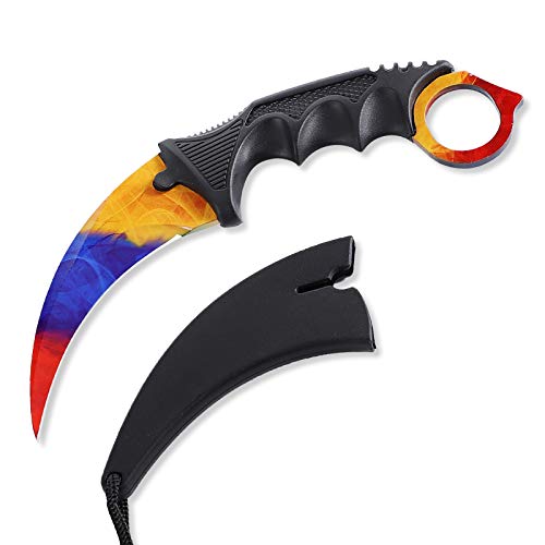 Image of Karambit Knife Fixed Blade Tactical Camping Tool, 2 Pieces Stainless Steel Outdoor Hunting Knife with Sheath and Cord, Suitable for Hiking, Adventure, Survival and Collection (Black&Gradient Color)
