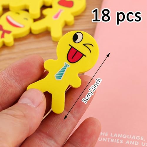 Caelura 18 Stück Lachgesicht Radiergummi Kinder, Emoji Radiergummis für Kinder, Wurfmaterial Karneval, Kleine Geschenke für Kindergeburtstag, Schule, Tombola Gewinne, Mitgebsel