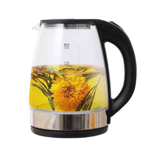 Hervidor de agua de cristal – Hervidor de agua eléctrico de 2 litros de agua de cocción rápida, 1500 W, calentador de agua caliente inalámbrico con apagado de seguridad, caldera de té silenciosa