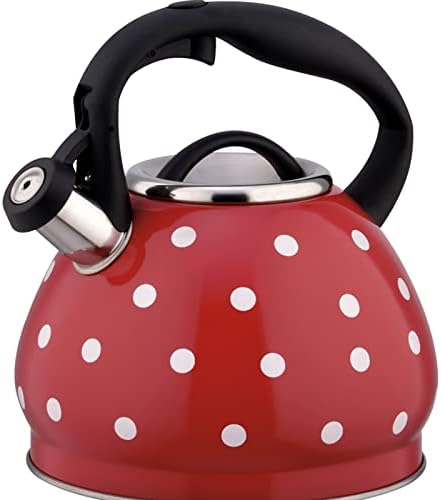 TIMOZERO Black and White Polka Dot Tea Kettle, Cute Whistling Teapot for Stove Top, Stainless Steel Teapot with Cool Grip Ergonomic Handle (Color : Red, Size : 3L)
