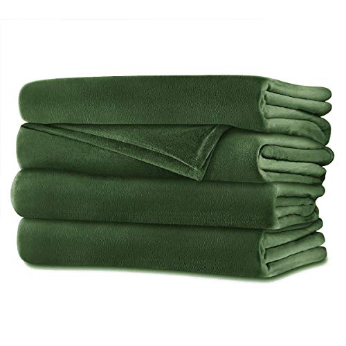Sunbeam Plush Heated King Blanket with 20 Heat Settings, Dual Digital Controllers, Auto-Off - Ivy Green