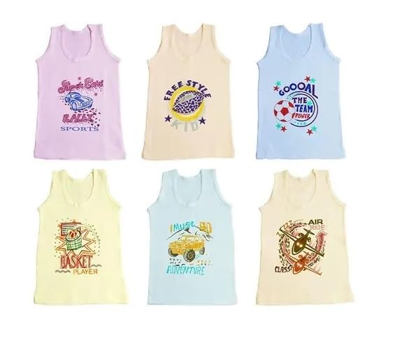 Pari Lifestyle Printed Sleevless Summer Vest/Baniyan/Sando Innerwear for Kids/Boys/Girls Pack of 6 Pari Lifestyle Printed Sleevless Summer Vest/Baniyan/Sando Innerwear for Kids/Boys/Girls Pack of 6