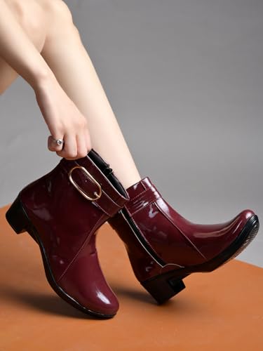 Image of Shoetopia Women's Tan Ankle Boots with Low Heel - Stylish Slip-Resistant Zip-Up Short Boots for Casual & Party Footwear EU38