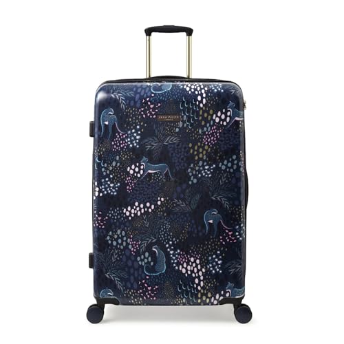 Sara Miller London Hardside Luggage, 4 Wheel Trolley Spinner, Large 77 x 28 x 48 cm, Midnight Blue Leopard