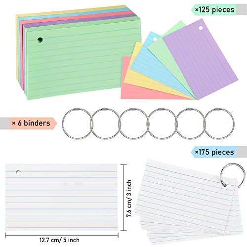 300 Pieces Index Cards Flash Cards With Rings Punched Index Cards Flashcards On A Ring For Studying Ruled Color Note Cards For Adults Kids Home Classroom Office (3 X 5 Inch) #TOP1