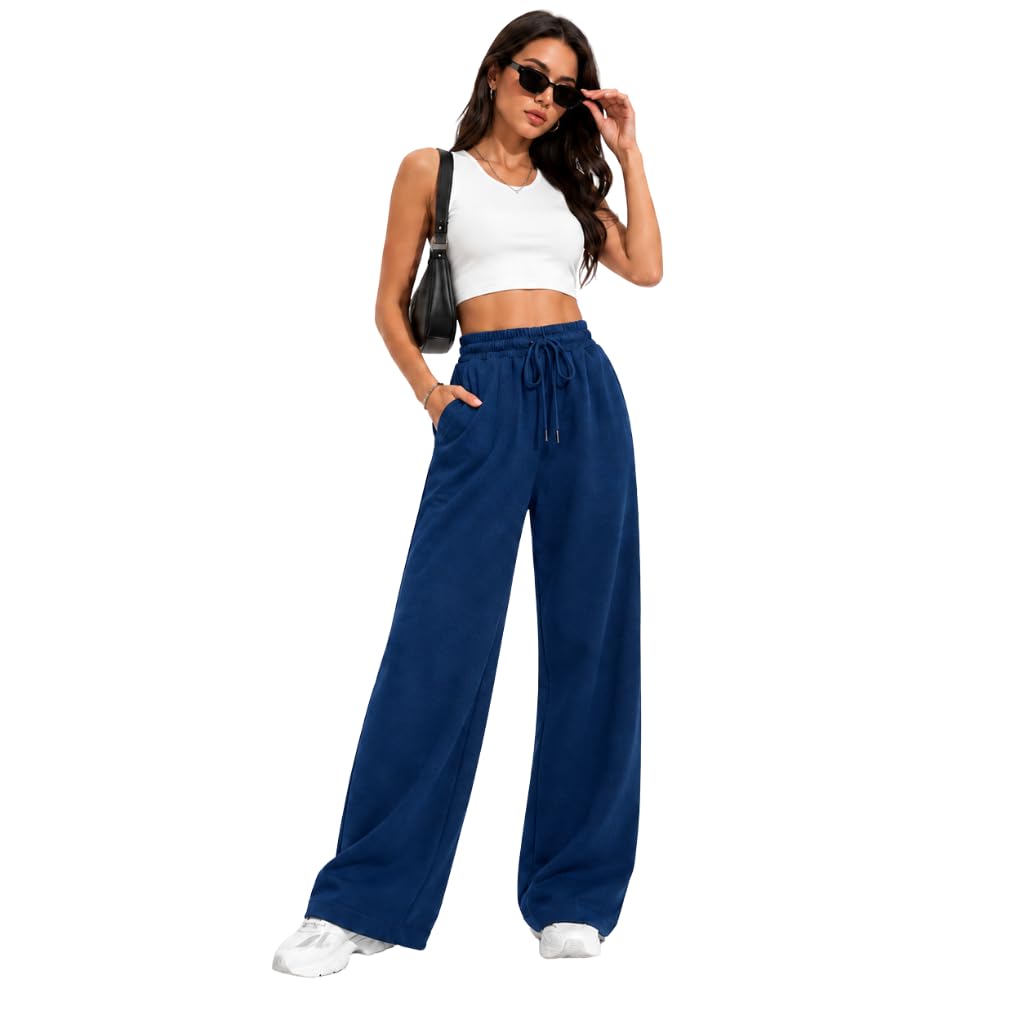Women's Wide Leg Track Pants | High Waisted Baggy Sweatpants | Drawstring Athletic Flared Joggers with Pockets | Loose Fit Trousers | Lower for Women | Best for Casual Outings, Gym Workouts & Travel-picture-38