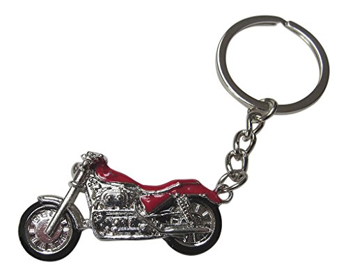 Générique Porte-clés moto en acier argenté et rouge chromé pour biker, motard. nouveauté.