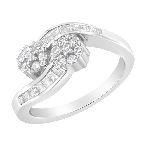 Original Classics 14K White Gold Round and Baguette Diamond Bypass Ring (1/2 cttw, H-I Color, I1-I2 Clarity)