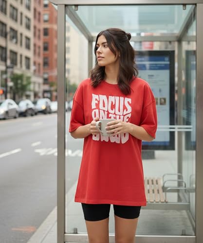 Image of SHODOX Women's Cotton Blend Oversized Drop Shoulder Printed T-Shirt | Soft, Breathable & Light Weight | Loose Fit Stylish Top for Girls with Premium Graphic Print