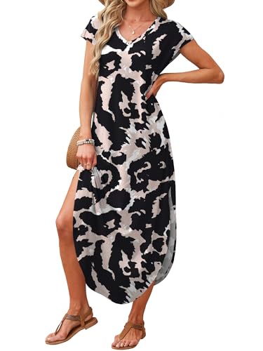 Image of RUMIA Summer Maxi Dresses for Women Cap Sleeve Long Sundress with Pockets