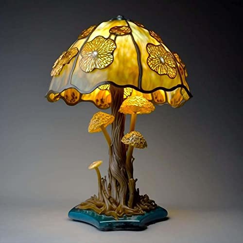 Philisenmall Tiffanystyle Table Lamp,Handmade Stained Glass Plant Series Table Lamp,2023 New Vintage Mushroom Night Light For Desktop Bedroom Decor #TOP1