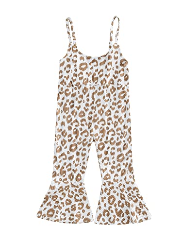 Toddler Girl Bell Bottom Romper Baby Leopard One Piece Ribbed Cotton Jumpsuit Flare Pants Overalls Playsuit Summer Clothes (B# Leopard-White Brown , 6-12 Months ) #TOP20