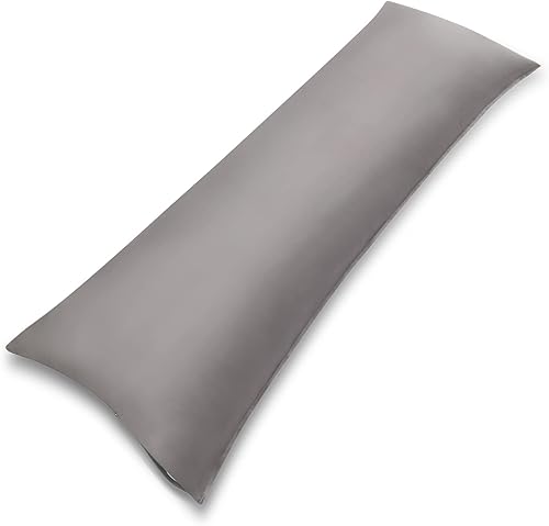 Bedemu Funda de almohada para el cuerpo, 100 % algodón, color gris, con doble cremallera oculta, doble costura, funda de almohada corporal para