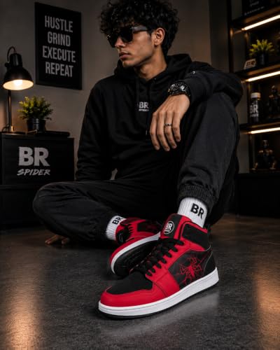 BROOMI High-Top Sneakers with Spider Web Print, Lace-Up RED_BLACK - Image 6