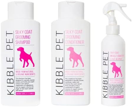 Kibble Pet Premium Coat Health Bundle, Includes Silky Coat Grooming Shampoo, Grooming Conditioner and Miracle Dematter Leave-in Spray, Made in USA