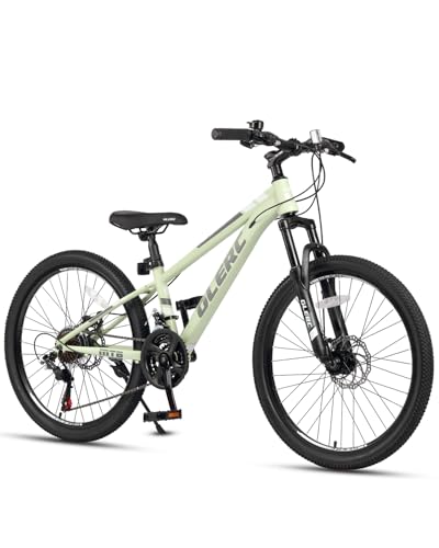 Glerc 24 Inch Kids Bike, Kids Mountain Bike for Boys and Girls Ages 6-10, 21-Speed Skyline Bicycle with Front Suspension and Disc Brakes, Green