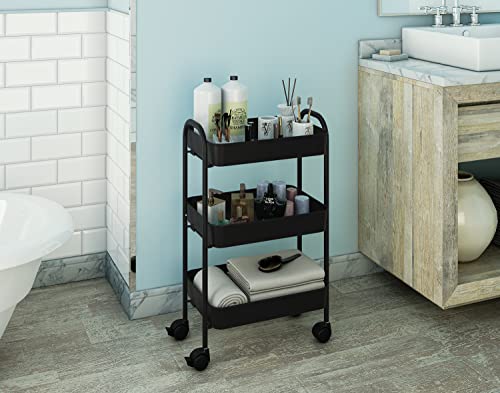 Mabel Home Storage Cart 3 Tier With Wheels And Handle, Metal Storage Utility Rolling Trolley, Multi-Purpose (Black) #TOP4