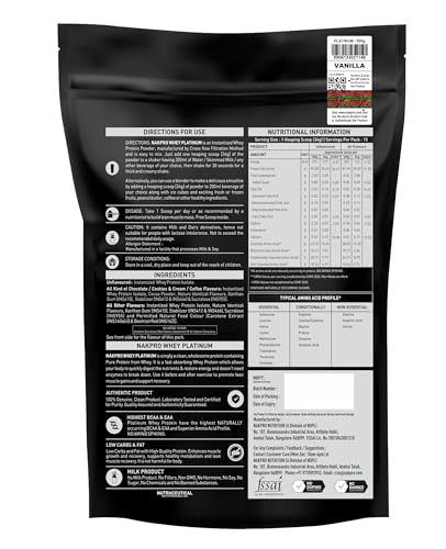 Image of NAKPRO NUTRITION Platinum Whey Protein Isolate | 500g Vanilla | 28g Protein| Trustified Certified