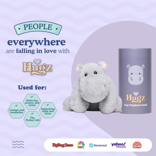 Image of Hugz Official Mochi The Hippo - Premium Weighted Stuffed Animal Plushie 3.8 lb for Adults & Kids - Microwavable - Heatable & Coolable - Super Soft Fur - Gift Ready Tube Packaging