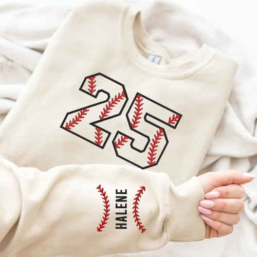 Personalized Embroidered Baseball Sweatshirt With Names On Sleeve, Baseball Mama Shirt, Baseball Player Gifts, Baseball Team 62