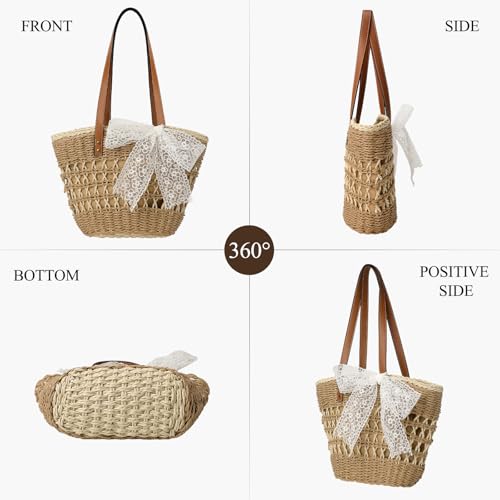 Image of Trifabricy Beach Bags for Women, Summer Straw Bag, Woven Straw Beach Tote Bag Shoulder Handbags