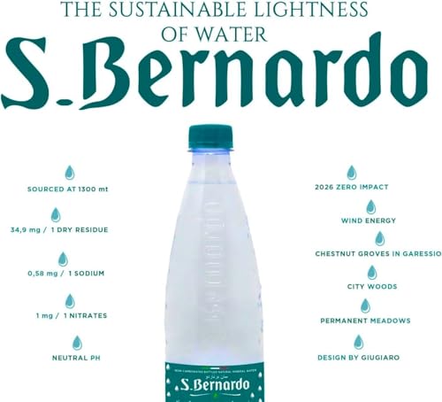 S.Bernardo Italian Natural Mineral Water 500mL x 24 | Still Mineral Spring Drinking Water | Pure, Fresh & Naturally Filtered | Enhanced Taste & New PET Packaging, Tast of ITALY, Made in Italy