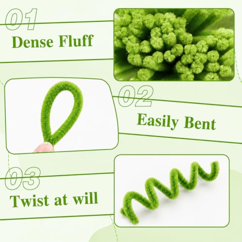Image of YUNAMI 100 Pcs Pink Pipe Cleaners for DIY Craft Flowers - Fuzzy Chenille Stems & Fluffy Sticks for Arts & Crafts, Creative School Projects, Kids Craft Supplies, Home & Party Decor (Forest Green, 100)