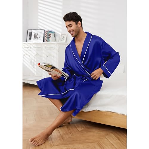 Image of Vulcanodon Men's Satin Robe Lightweight,Men's Luxurious Silk Kimono Bathrobe