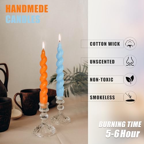 手作りのテーパーキャンドル バイカラー スパイラルキャンドル ろうそく芯がつながっている 蝋燭 無香料 ディナーキャンドル 結婚祝いアニバーサリークリスマスキャンドル 2個入り (#2 orange + blue) [2]