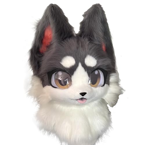Lrfang Handmade Furry Fursuit Head MaskAdorable Cat Fox Costume Props for Halloween and Cosplay (Height 140-165, B)