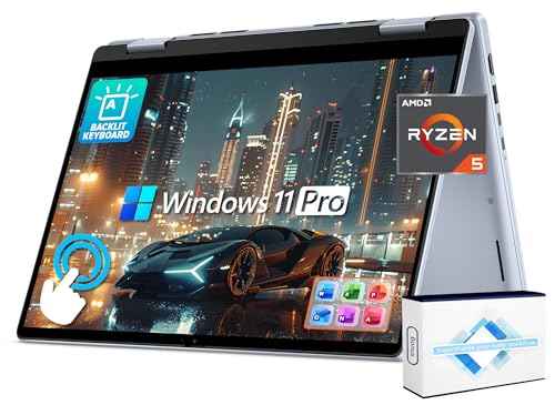 Dell Inspiron 14 2-in-1 FHD+ Touchscreen Laptop for 2025-2026 Student Business, Al Computer, AMD Ryzen 5, 32GB DDR5 RAM, 1.5TB Storage (1TB SSD +500GB Ext), FP, Backlit KB, Win 11 Pro, Lifetime Office